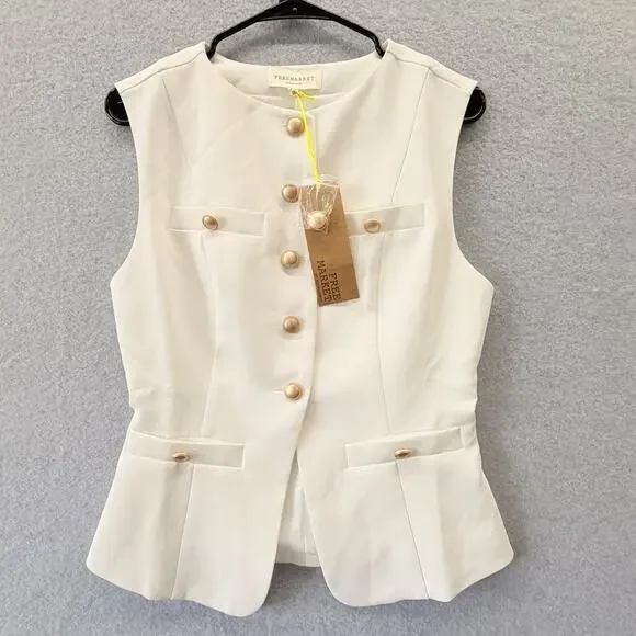 Flying Tomato Free Market Better Than Ever Woven Vest Classy White Gold Jacket S